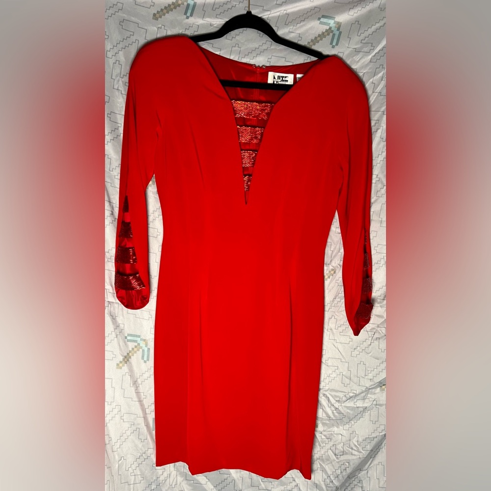 Nite Line 80s Red Long Sleeve Dress with summer bead Details